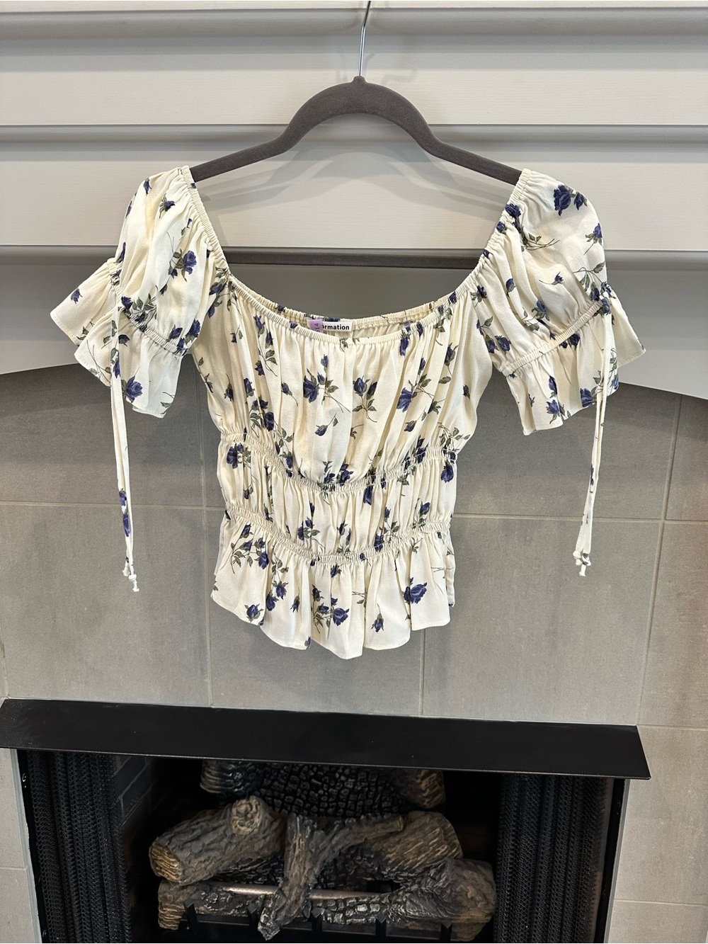 Reformation Cream Top with Blue Floral Print - Picture 3 of 4